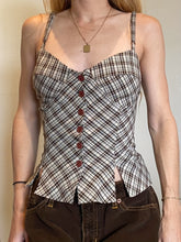 Vintage-Inspired French Plaid Corset Cami Top with Adjustable Spaghetti Straps & Front Button Detail - Sleeveless Sweetheart Neckline, Backless Design - Polyester, Machine Washable - Y2K for Women