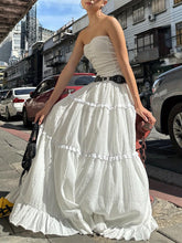 1pc Y2K Style Tiered Midi Skirt - 95% Polyester, 5% Elastane, Solid Color, Ruffle Hem, Elastic Waist, Flowy A-Line Maxi Skirt for Beach and Streetwear, Long Skirt, Cute