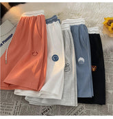 Pantalones cortos casuales con bordado de dibujos animados para usar en casa