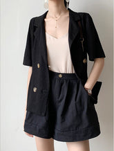 Lässige Baumwollshorts mit hoher Taille und weitem Bein