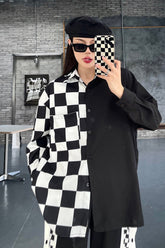 Long Sleeve Hip Hop Half Plaid Blouse Shirt