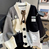 Long Sleeve Stars Pattern Combination Cardigan Sweater