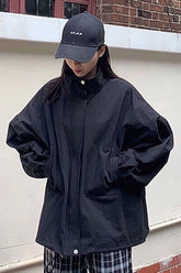 Stand Collar Style Solid Basic Jacket