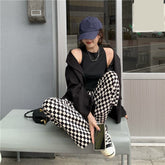 Black White Plaid Checkered Wide Leg Pants