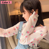 Long Sleeve Peach Pattern Transparent Shirt