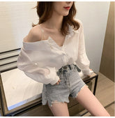 Long Sleeve Sexy Skew Collar Blouse Shirts