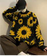 O-Neck Sunflower Pattern Warm Sweater