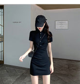 Short Sleeve Buttons Collar Sexy Dress