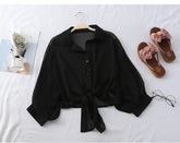 Elegant Half Sleeve Tied Transparent Blouse Shirt
