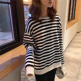 Long Sleeve O-Neck Simple Striped Sweatshirt