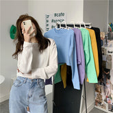 Long Sleeve Candy Colors Crop Sweater