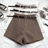 High Waist A-Line Belted Office Shorts Pants