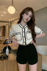 Short Sleeve Panelled Line Cropped Slim Shirt