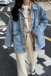 Loose Retro Turn Down Collar Jeans Jacket