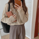 Long Sleeve Coffee Colors Striped Loose Shirt