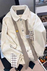 Long Sleeve Argyle Pattern Tie Corduroy Shirts