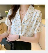 V-Neck Florals Pattern Short Sleeve Blouse Shirt