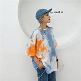 Loose Tie Dye Graphic Short Sleeve Shirt