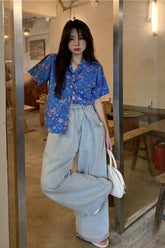 Short Sleeve Floral Pattern Summer Blouse Shirt