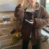 Leopard Collar Loose Warm Corduroy Jacket