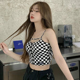 Sexy Exposed Plaid Zipper Crop Tops