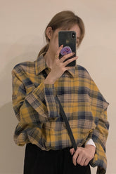 Long Sleeve Cute Plaid Colors Blouse Shirt