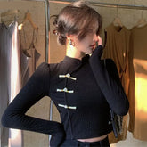 Long Sleeve Chinese Collar Slim Shirt