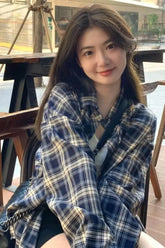 Long Sleeve Retro Plaid Colors Blouse Shirt