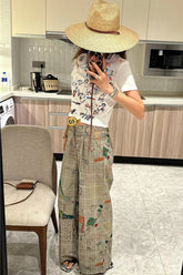 Loose Graffiti Printed Long Plaid Pants