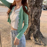 Ruffle V-Neck Slim Cardigan Sweater