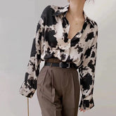 Long Sleeve Cow Printed Blouse Shirt