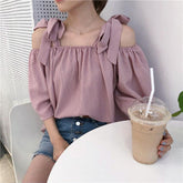 Bow Tie Slash Neck Loose Striped Blouse Shirt