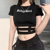 Baby Girl Letter Printed Sexy Cropped Slim Shirt