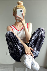 Lockere Jogginghose mit hoher Taille und BOHO-Druckmuster