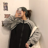 High Neck Striped Zipper Sweatshirt