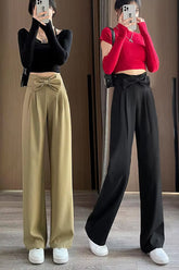 High Waist Cute Bow Spliced Loose Office Pants