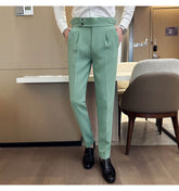Elegant Belt Formal Men Long Pants