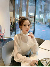 Long Sleeve Wrinkled Chiffon Blouse Shirt