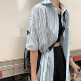 Retro gestreiftes Kurzarm-Blusenhemd