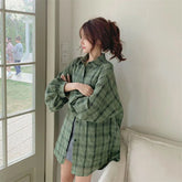 Long Sleeve Plaid Warm Colors Blouse Shirt
