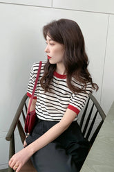 Casual O-Neck Striped Soft Knitted Ringer Shirt
