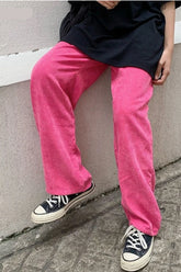 High Waist Pink Corduroy Loose Pants
