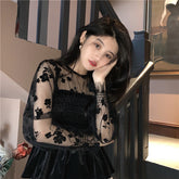 Sexy Floral Mesh Patchwork Transparent Shirt