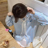 Long Sleeve Retro Lace Shawl Plaid Blouse Shirt