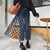 Jeans mit hoher Taille und Tüll-Polka-Dots