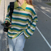 Camisa de manga larga con cuello vuelto a rayas