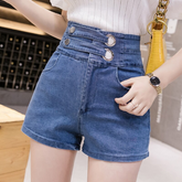 Pantalones cortos vaqueros con cintura alta y fajas rizadas