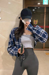 Long Sleeve Plaid Pattern Cropped Shirt