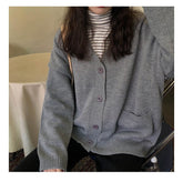 Suéter holgado informal con cuello en V y bolsillo