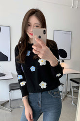 Casual Daisy Floral Embroidered Sweater